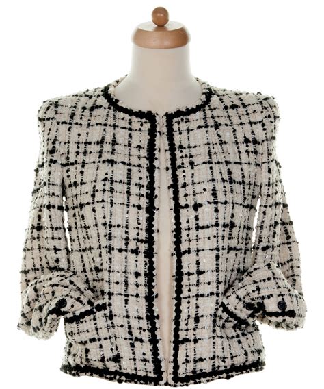 chanel black and white tweed jacket|Chanel tweed jacket outlet.